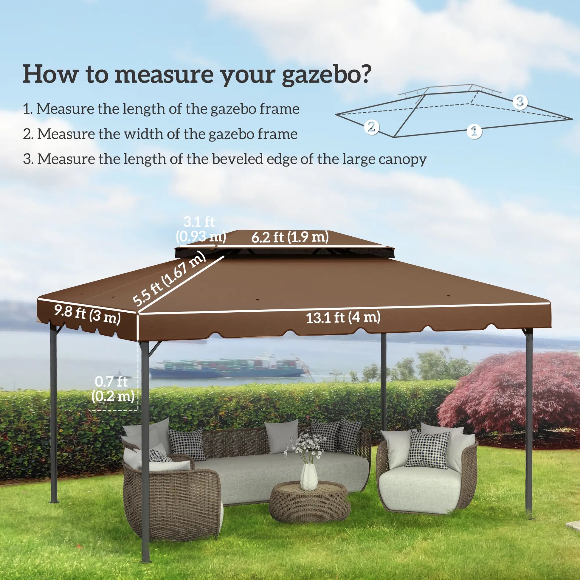 13' x 10' Gazebo Canopy, Double Vented Roof, Coffee Gazebo Canopy Replacement at Gallery Canada