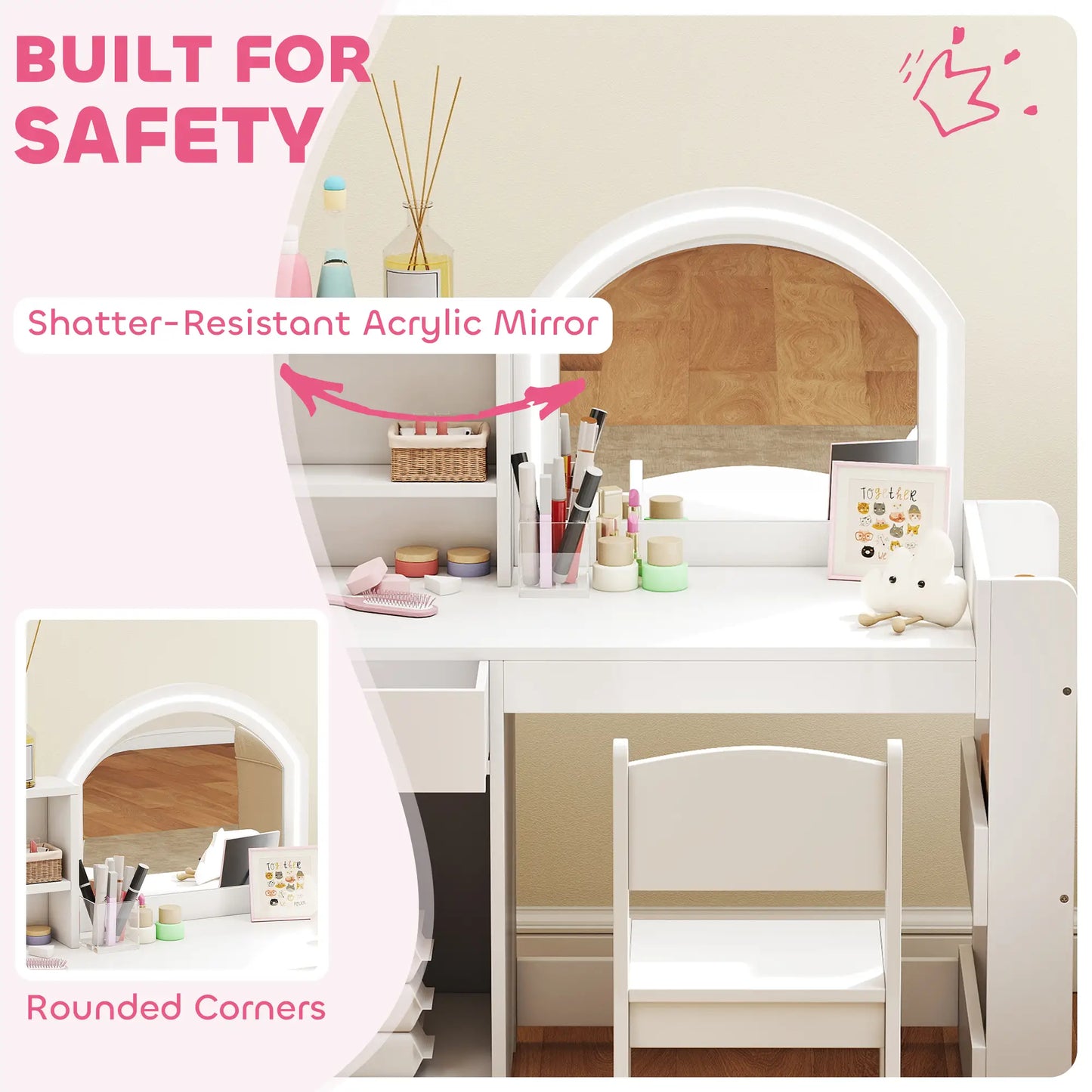 Kids Vanity Set, Toddler Dressing Table and Chair, White Toy Vanity at Gallery Canada