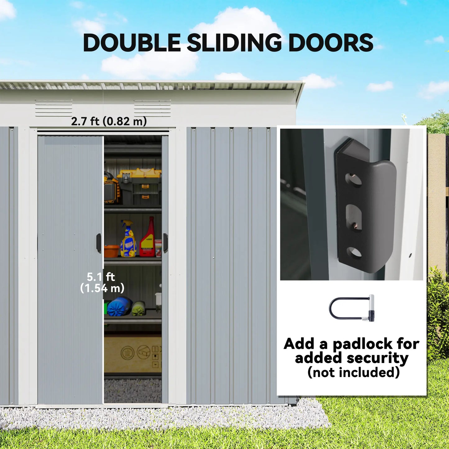 7' x 4' Metal Garden Shed, Lockable Sliding Doors, Vents, Grey
