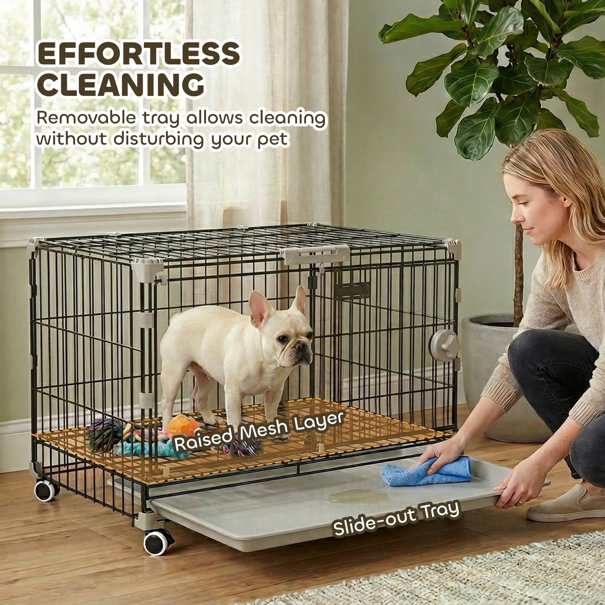 Foldable Dog Crate, 24 Inch Metal Cage, Removable Tray, Lockable Wheels, Black Dog Cages & Crates at Gallery Canada