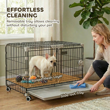 Foldable Dog Crate, 24 Inch Metal Cage, Removable Tray, Lockable Wheels, Black Dog Cages & Crates at Gallery Canada