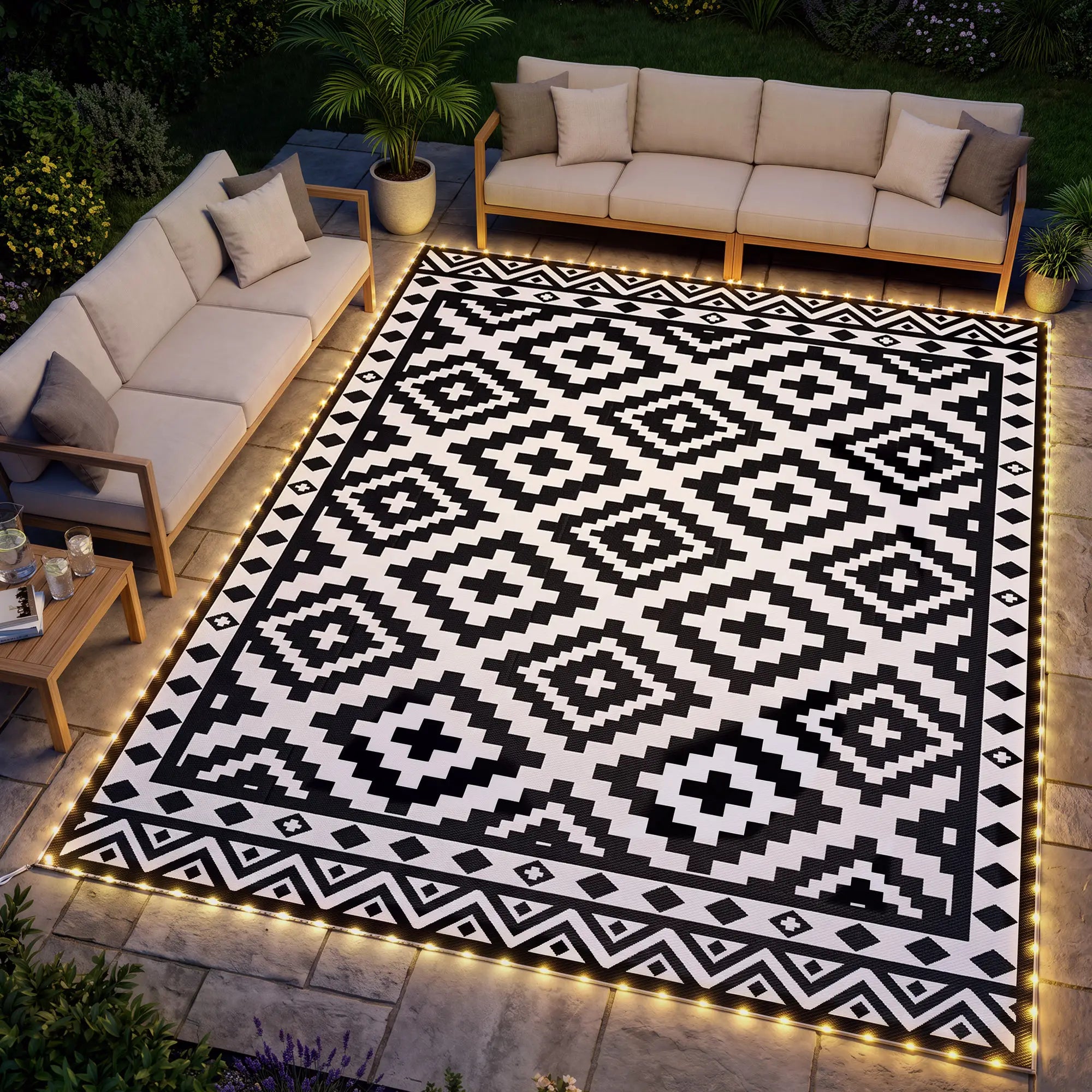 Reversible Plastic Straw Rug, LED Lights, 12' x 9' Outdoor Reversible Rugs at Gallery Canada