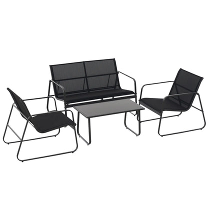 Ensemble de mobilier de patio 4 pièces, canapé deux places, fauteuils, table basse, noir