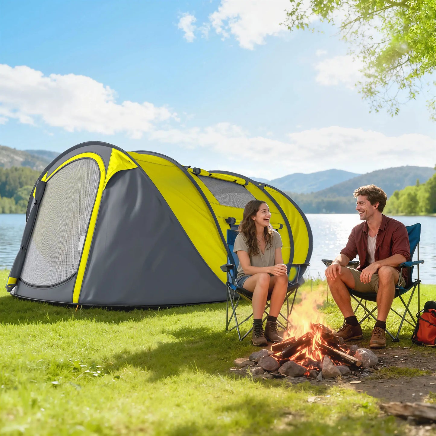 4 Person Camping Tent, Automatic Setup, Yellow Camping Tents at Gallery Canada