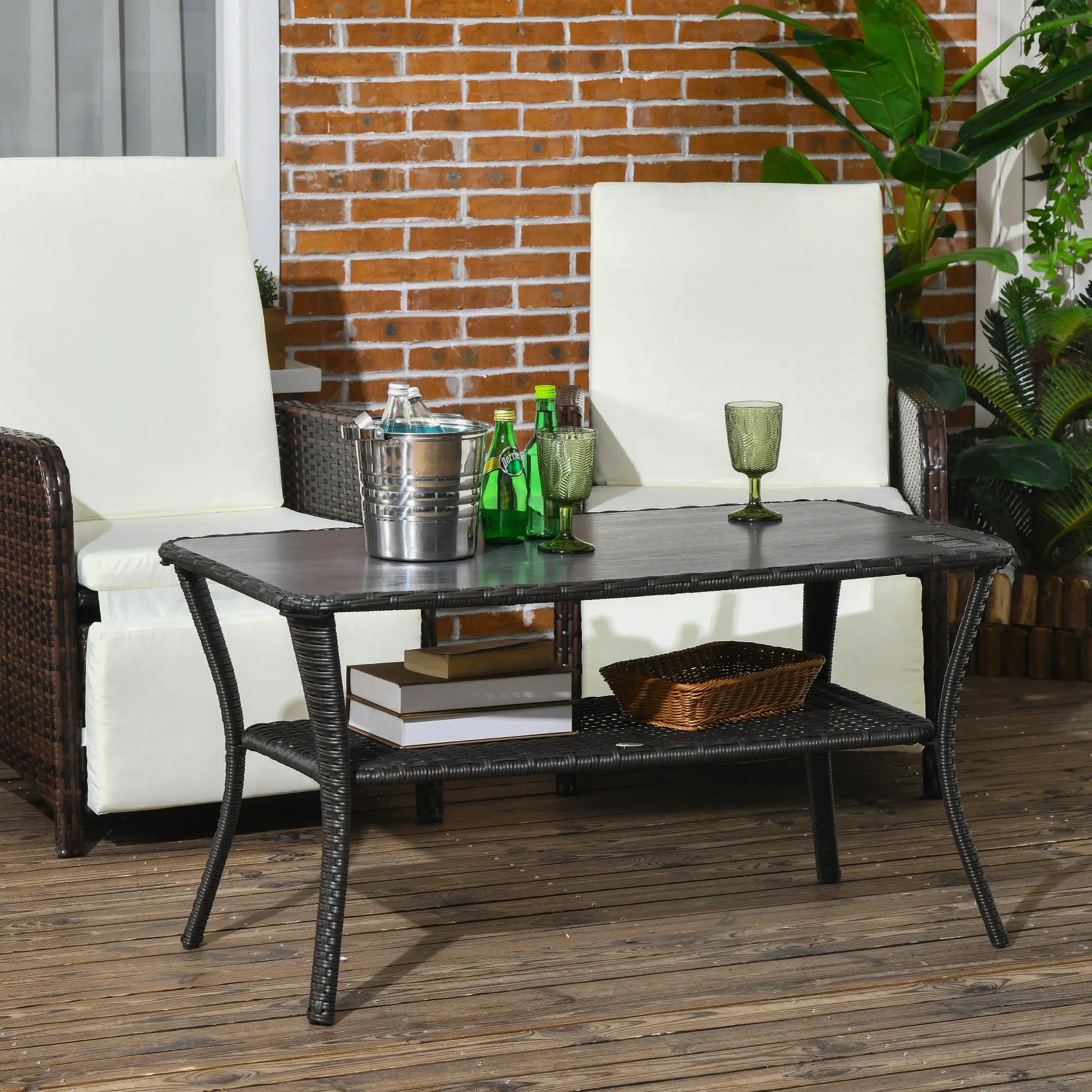 Outdoor PE Rattan Coffee Table with Storage, Glass Top, Black Patio Dinning Tables at Gallery Canada