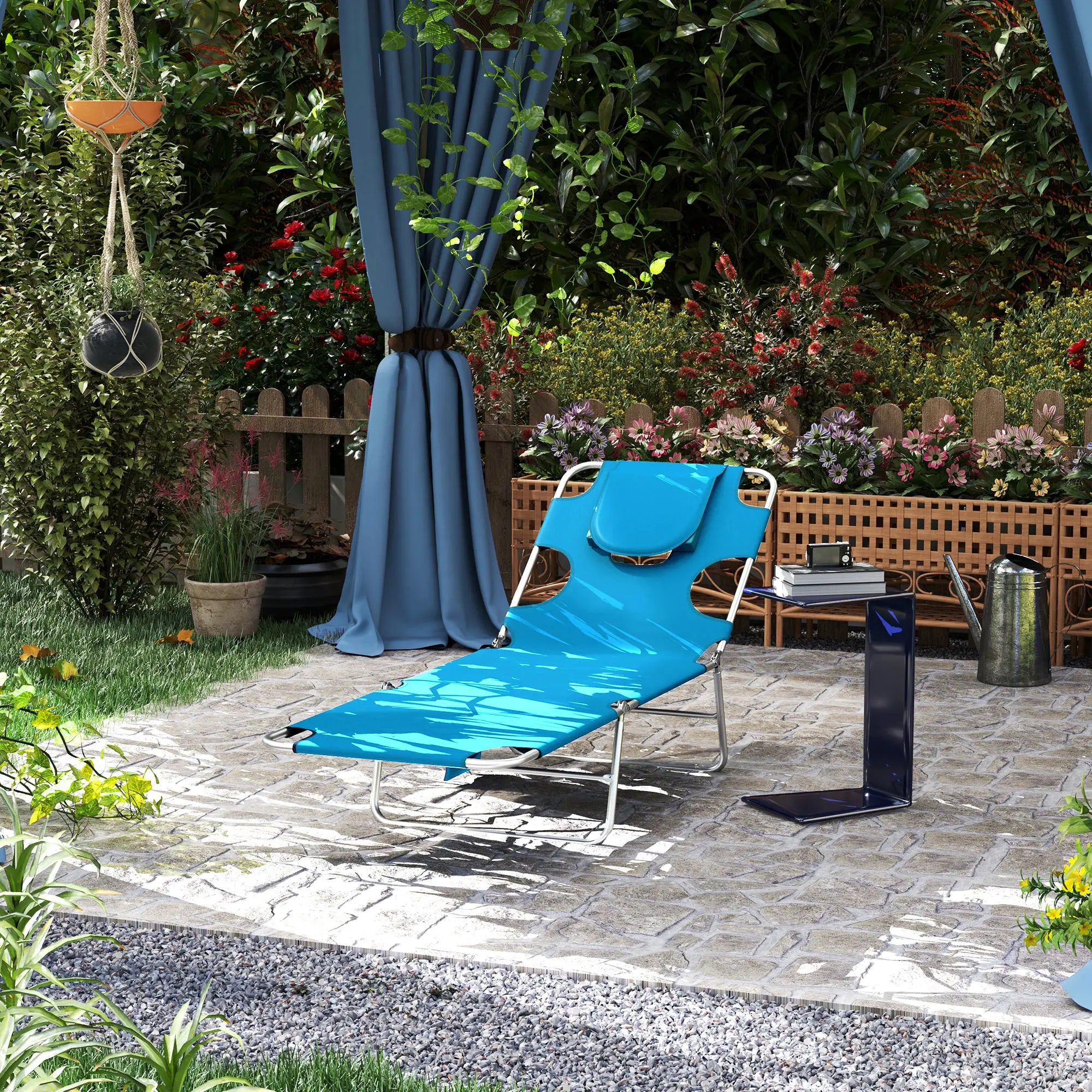 Folding Outdoor Lounge Chair, 5-Level Tanning Chair, Blue Lounger Chairs at Gallery Canada