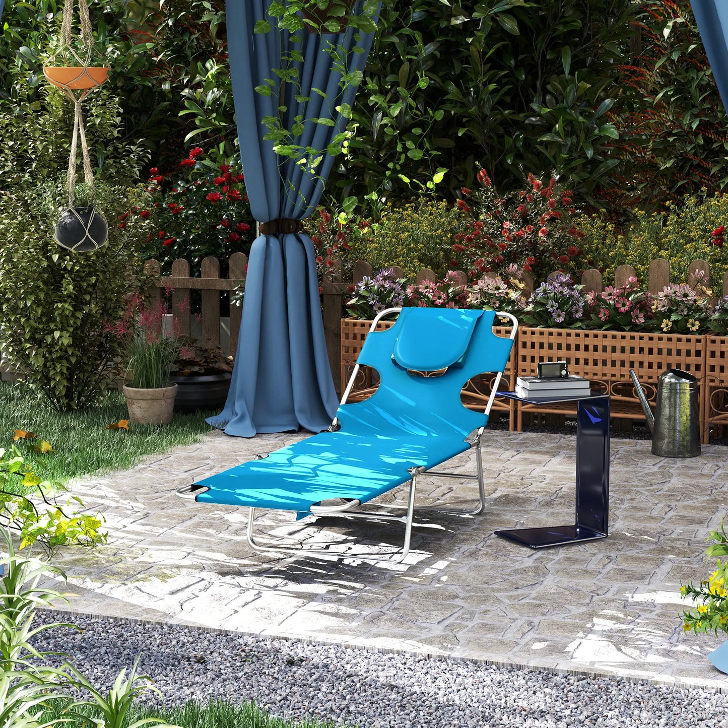 Folding Outdoor Lounge Chair, 5-Level Tanning Chair, Blue Lounger Chairs at Gallery Canada