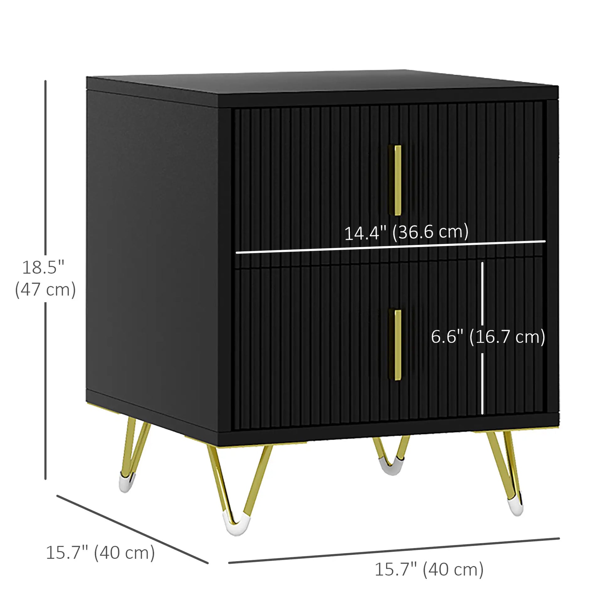 Modern Nightstand, 2 Drawers, Metal Legs, Bedroom Living Room, Black Bedside Tables at Gallery Canada