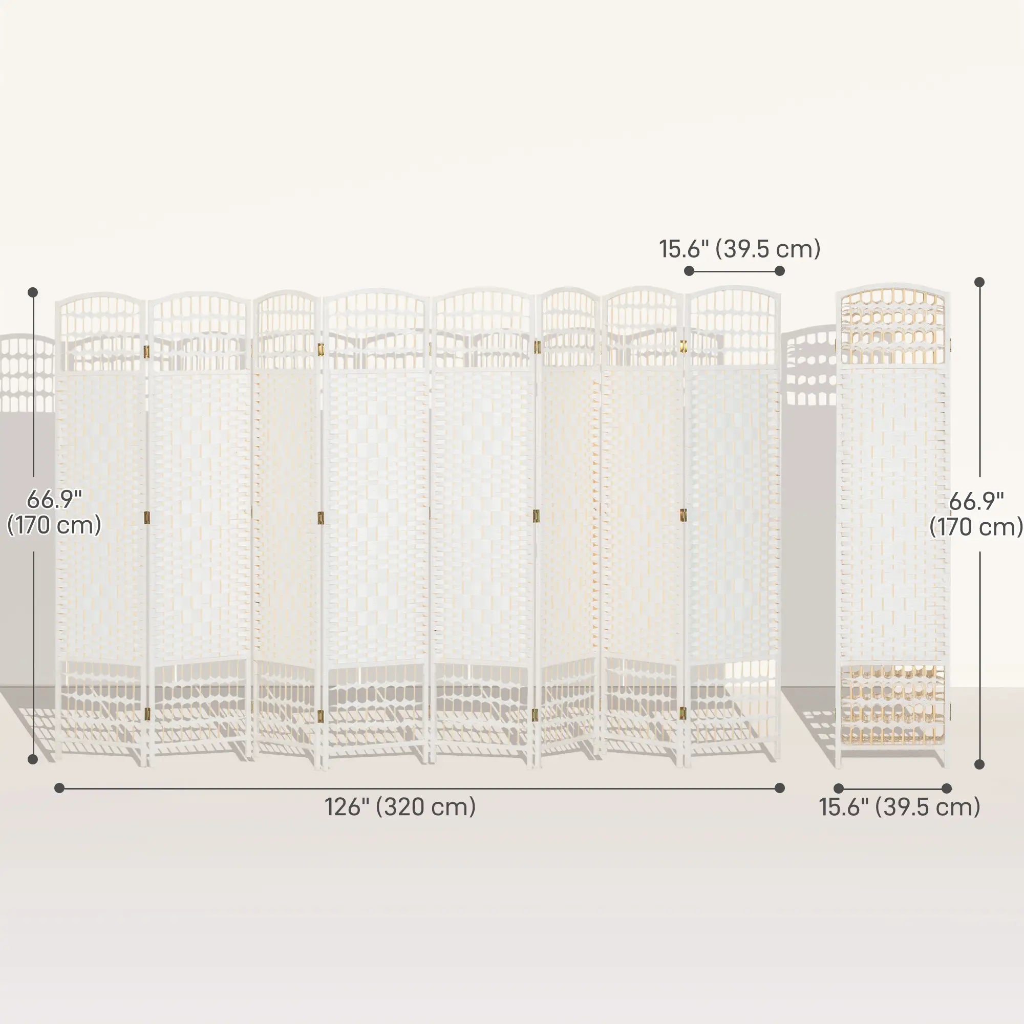 8 Panel Folding Room Divider, Portable Privacy Screen, White Room Dividers at Gallery Canada