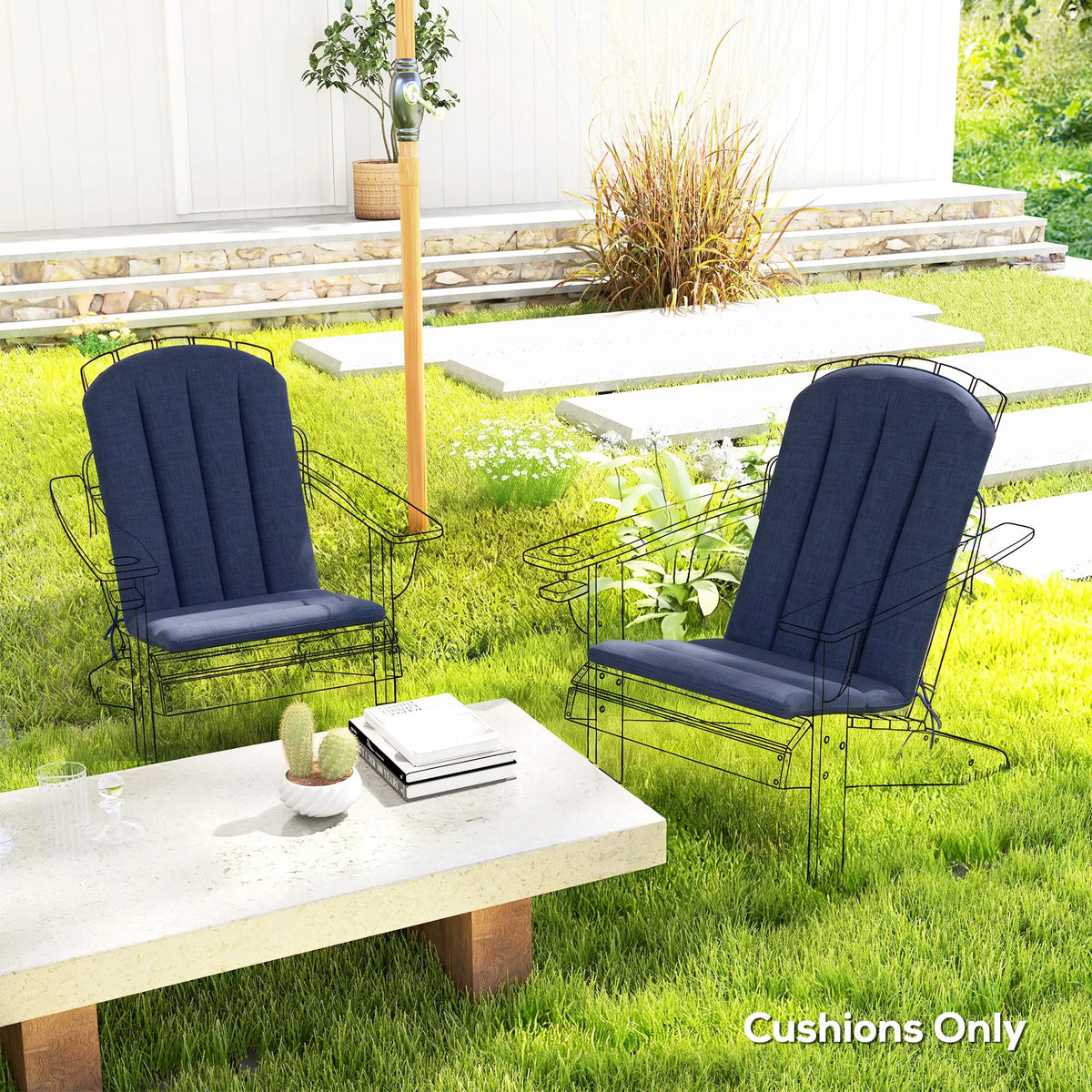 Ensemble de 2 coussins de chaise de patio, dossier haut, mousse haute densité, bleu marine
