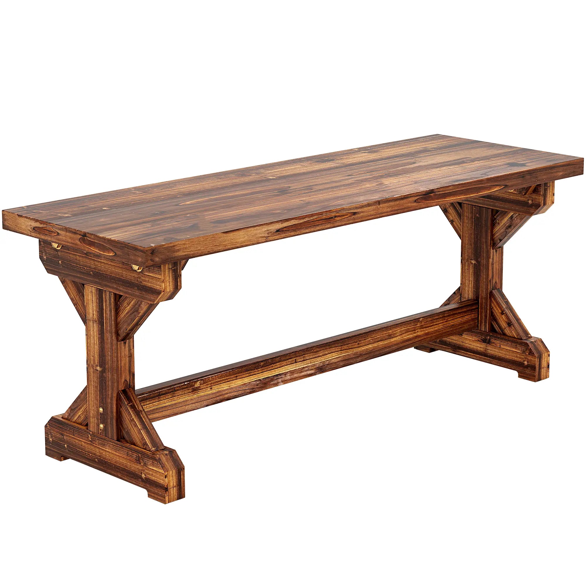 Rustic Wooden Bench, Backless Garden Patio Loveseat, Carbonized Outdoor Benches at Gallery Canada