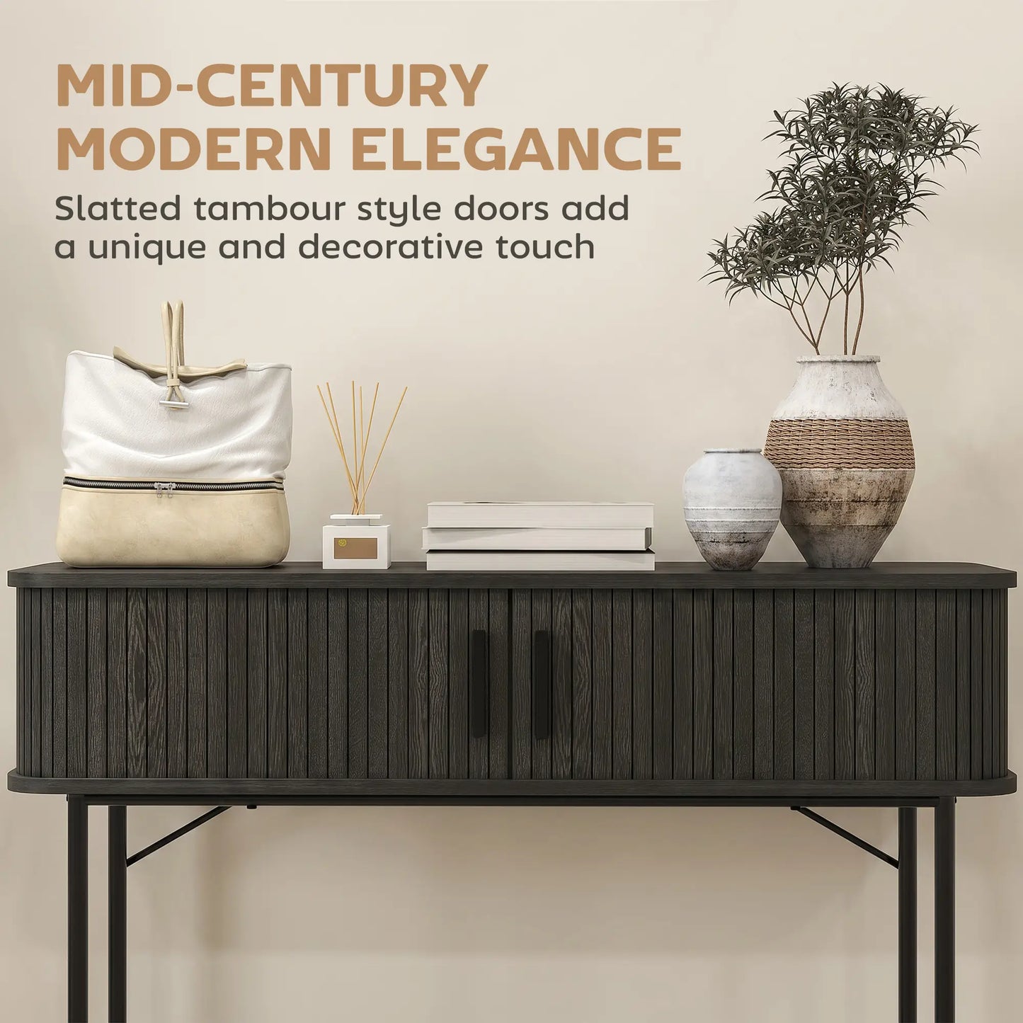 Mid-Century Console Table, Narrow Entryway Table with Storage, Black