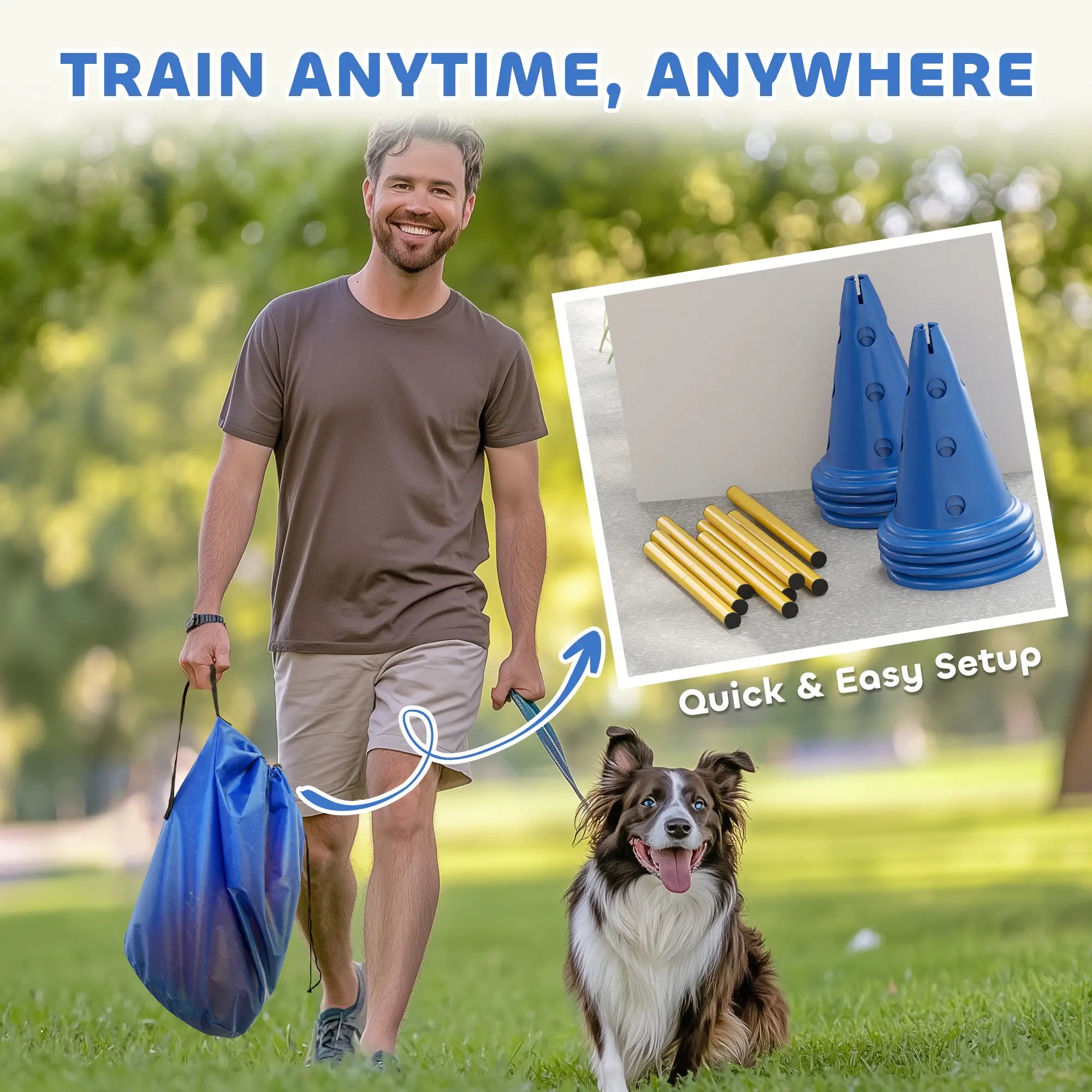 Dog Agility Hurdle Cone Set, Adjustable Obstacle Course, 8 Cones & 8 Poles, Blue Dog Agility Training Equipment at Gallery Canada