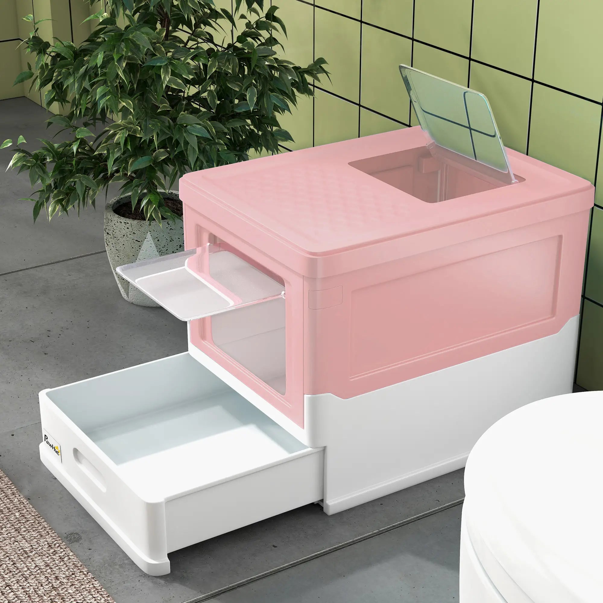 Enclosed Kitty Litter Box, Large, with Scoop, Tray, Pink Cat Litter Box Enclosures at Gallery Canada