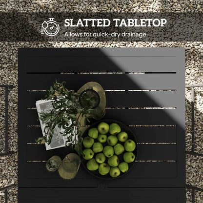 59" Outdoor Patio Table With Umbrella Hole, Slatted Tabletop, Black Patio Dining Tables at Gallery Canada