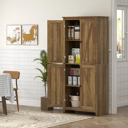 72" Freestanding Storage Cabinet, Kitchen Pantry with Doors, Shelves, Brown Kitchen Pantry Cabinets at Gallery Canada
