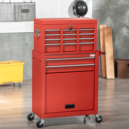 6-Drawer Tool Chest Set with 4 Wheels, Lockable Rolling Tool Box and Storage Cabinet for Garage Factory Workshop, Red