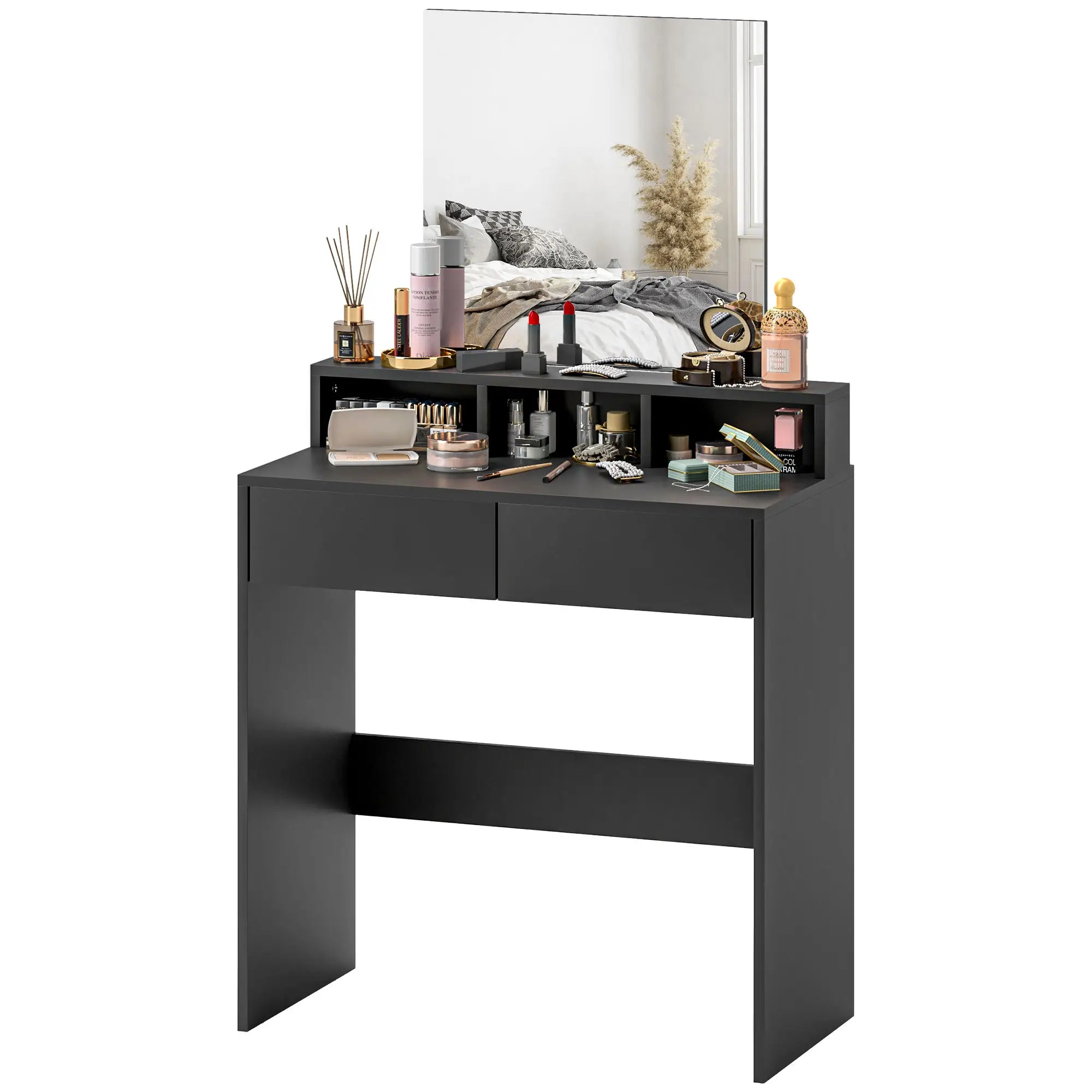 Modern Makeup Vanity Desk with Mirror, Drawers, Black Dressing & Vanity Tables Black at Gallery Canada