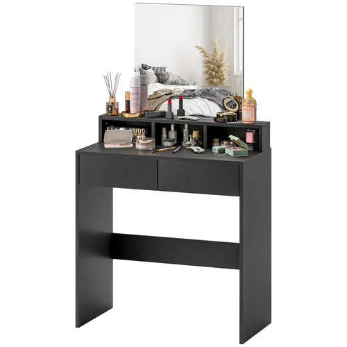 Modern Makeup Vanity Desk with Mirror, Drawers, Black