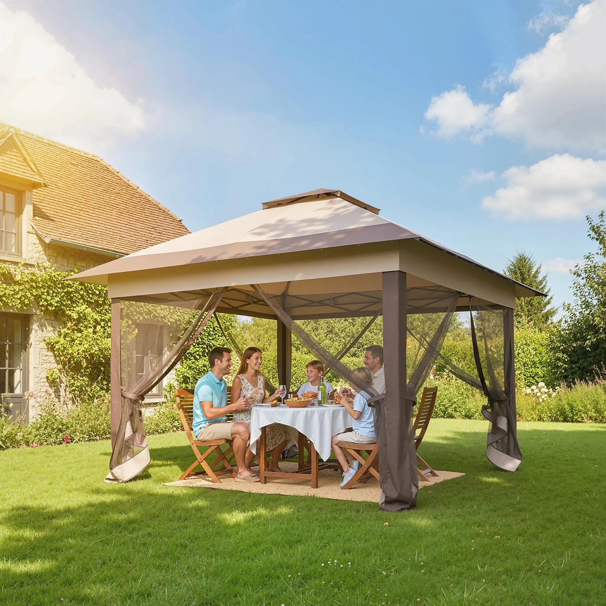 12' x 12' Foldable Pop-up Party Tent, Steel Frame, Khaki Pop Up Canopies at Gallery Canada