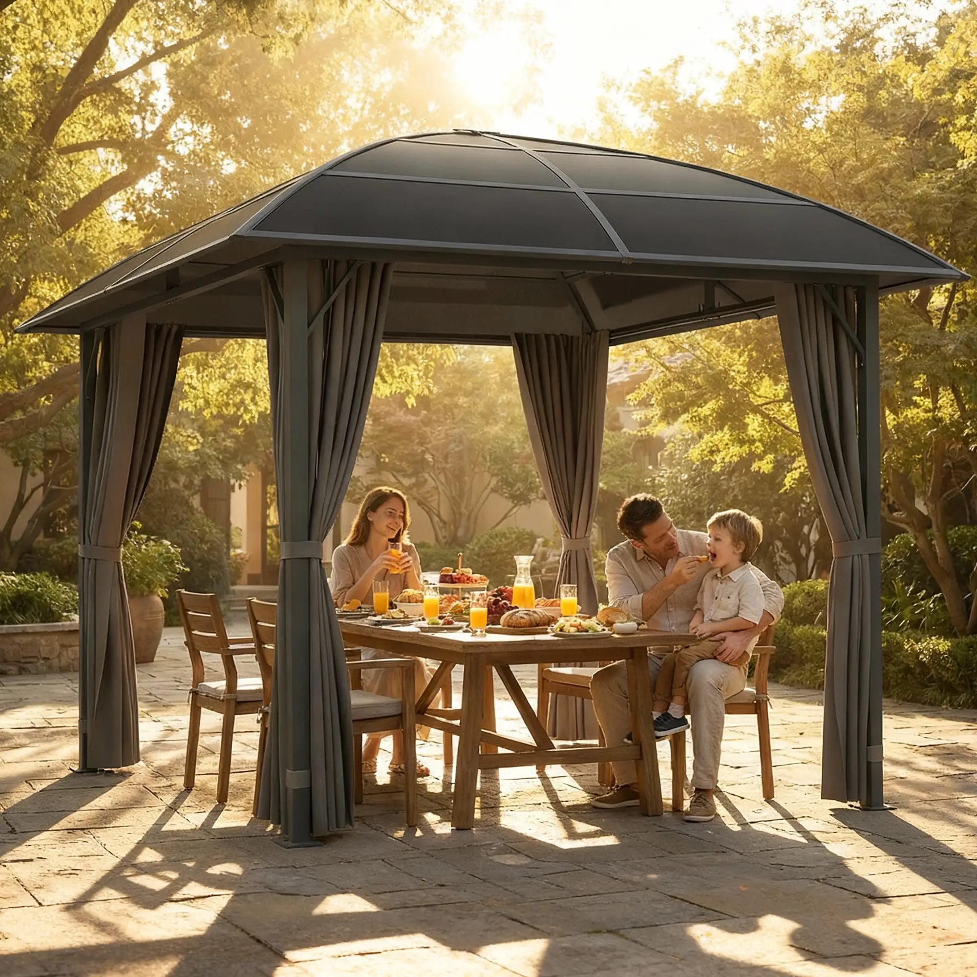 10' x 10' Hardtop Gazebo, Steel Frame, UV50+ Polycarbonate Roof, Light Grey Gazebos at Gallery Canada