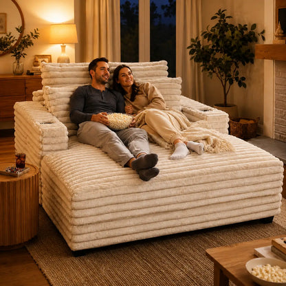 60" Chaise Lounge Chair, Upholstered Sofa Bed With Cup Holders, Beige Sofas & Reclining Chairs at Gallery Canada