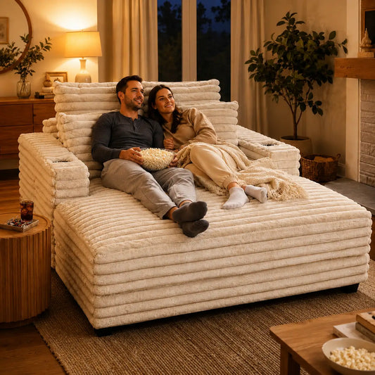 60" Chaise Lounge Chair, Upholstered Sofa Bed With Cup Holders, Beige Sofas & Reclining Chairs Beige at Gallery Canada