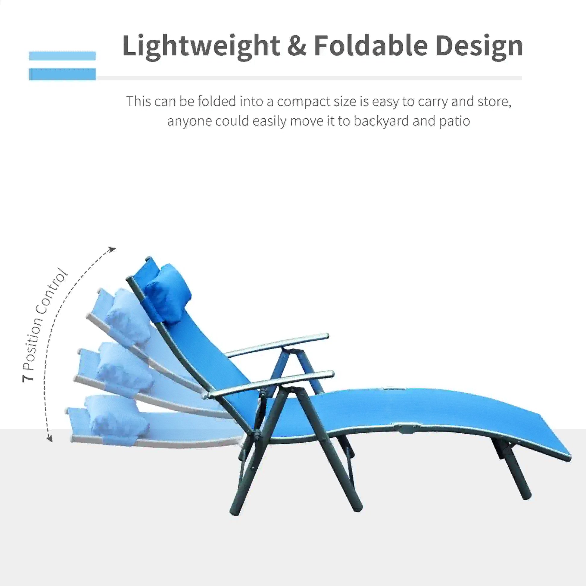Heavy Duty Adjustable Folding Reclining Chair, Outdoor Sun Lounger, Blue Lounger Chairs at Gallery Canada