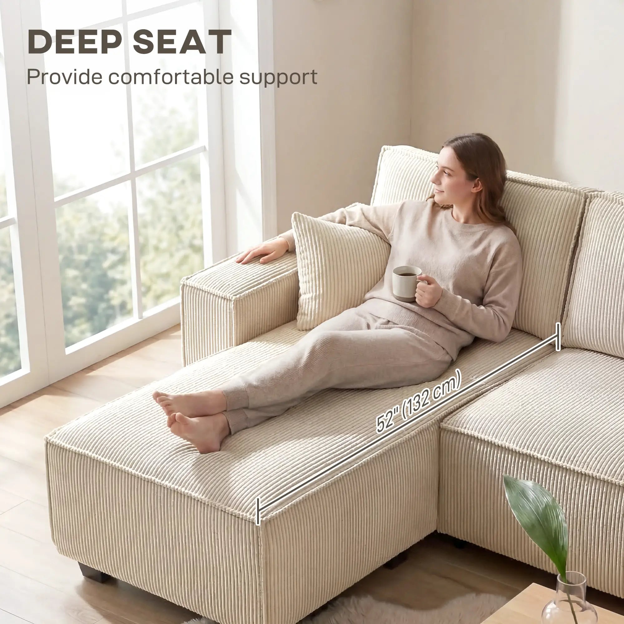 Modular U Shaped Sectional Sofa, Double Chaises, Spring Cushions, Beige L Shaped Couchs at Gallery Canada