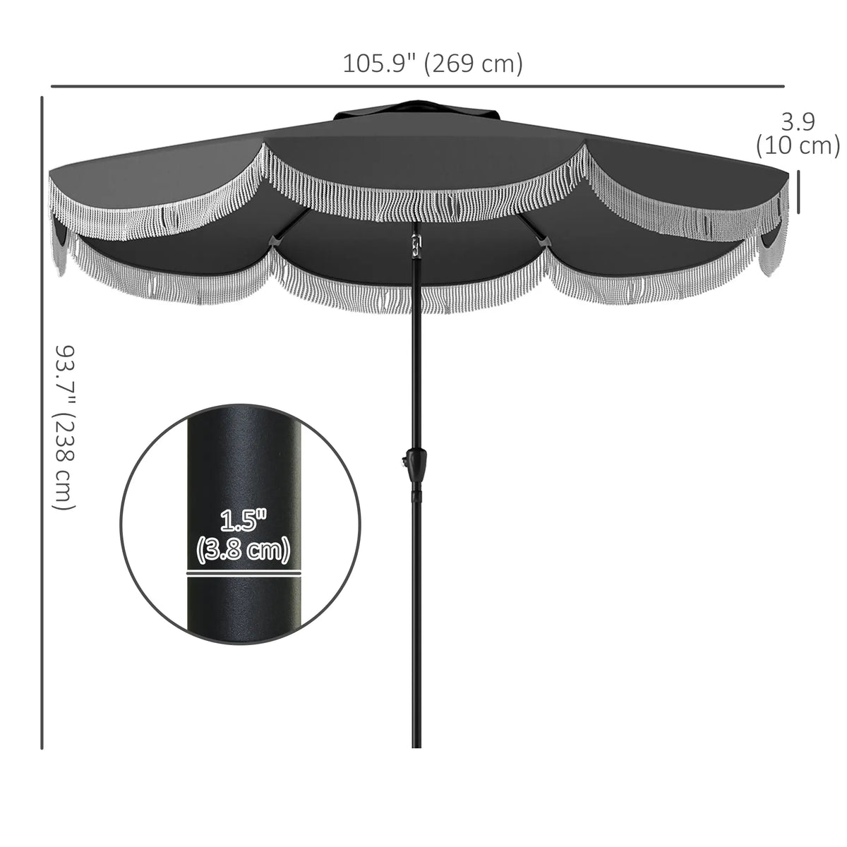 Parapluie de patio 9FT, UPF 30+, manivelle, 8 côtes, inclinaison, aéré, gris anthracite