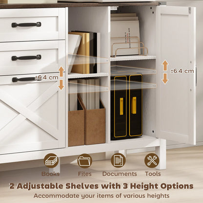 Lateral Filing Cabinet With Drawers, Shelves, Adjustable Hanging Bar, White