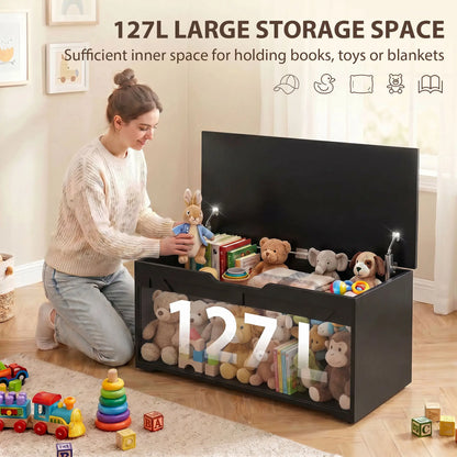 39.4 In Storage Chest With 2 Safety Hinges, White Wood Grain, White
