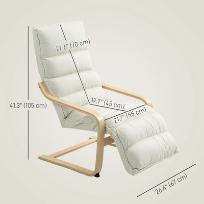 Accent Chair, Velvet Upholstered Living Room Chair with Footrest, Wood Frame, Cream White Accent Chairs at Gallery Canada