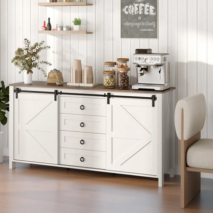 60" Buffet Cabinet, Farmhouse Sideboard, Cream White Bar Cabinets at Gallery Canada