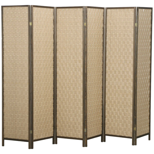 6 FT Room Divider, 6 Panel Folding Privacy Screen, Brown
