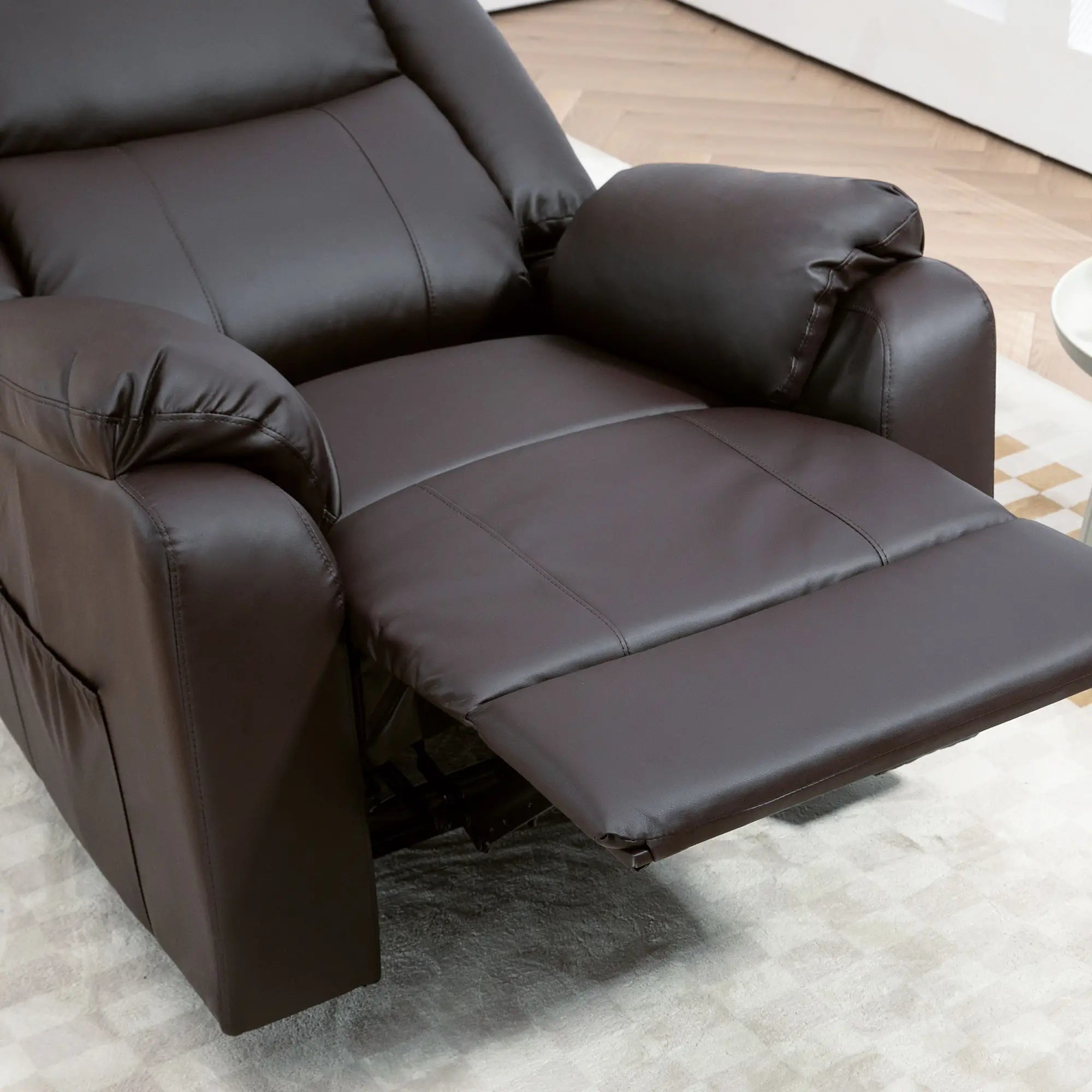 PU Leather Reclining Chair, Recliner Chair for Living Room with Footrest and 2 Side Pockets, Brown Single Sofas at Gallery Canada