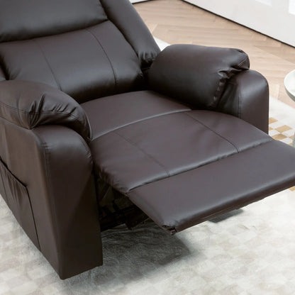 PU Leather Reclining Chair, Recliner Chair for Living Room with Footrest and 2 Side Pockets, Brown Single Sofas at Gallery Canada