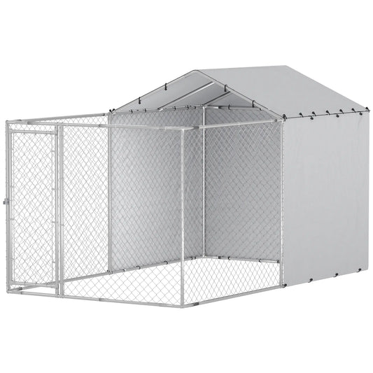 Galvanized Steel Dog Kennel, Waterproof UV-Resistant Cover, 13.1' x 7.5' x 7.5' Houses, Kennels & Pens Silver at Gallery Canada