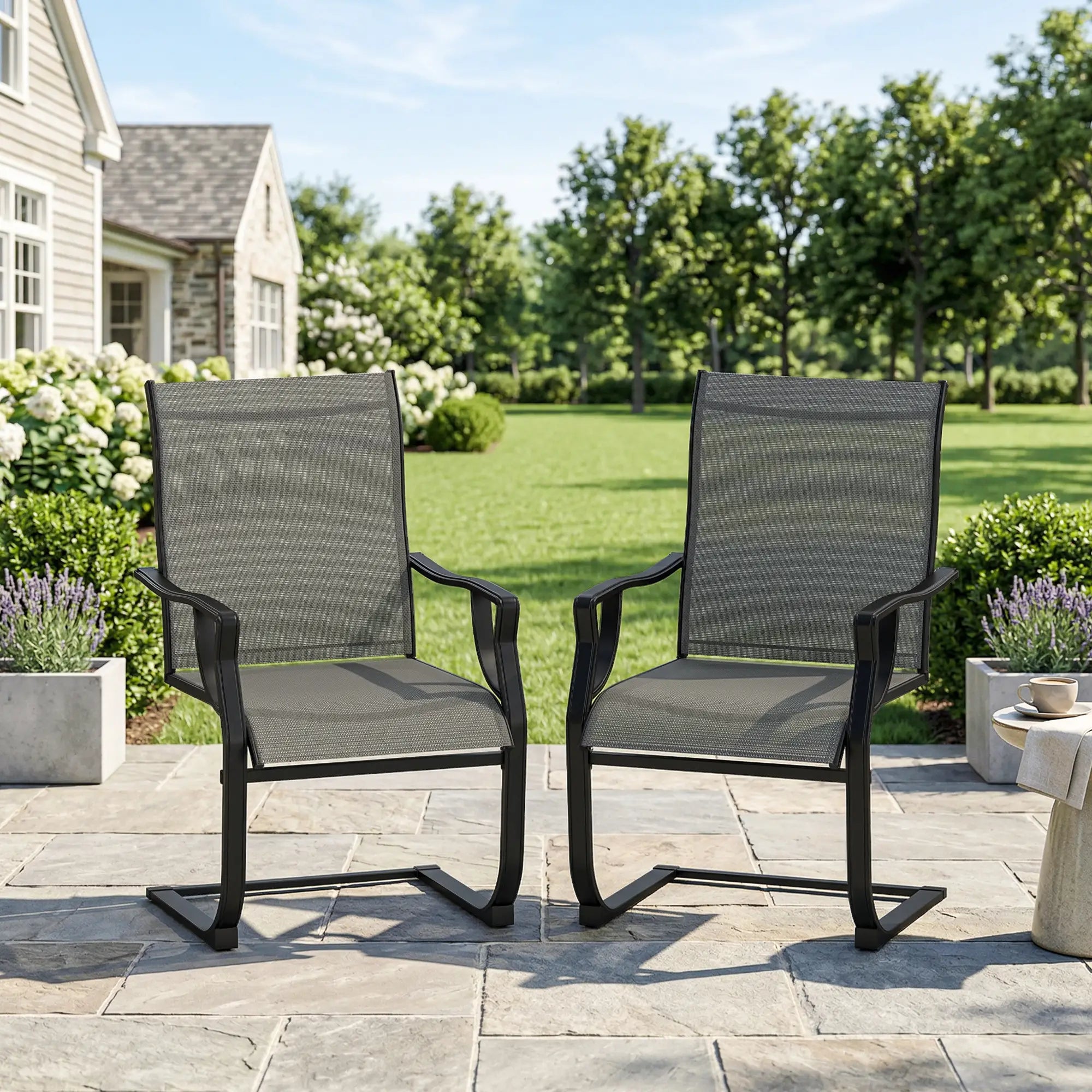 Spring Motion Patio Chairs Set Of 2, Curved High Backrest, All Weather Fabric, Metal Frame Outdoor Dining Sets at Gallery Canada