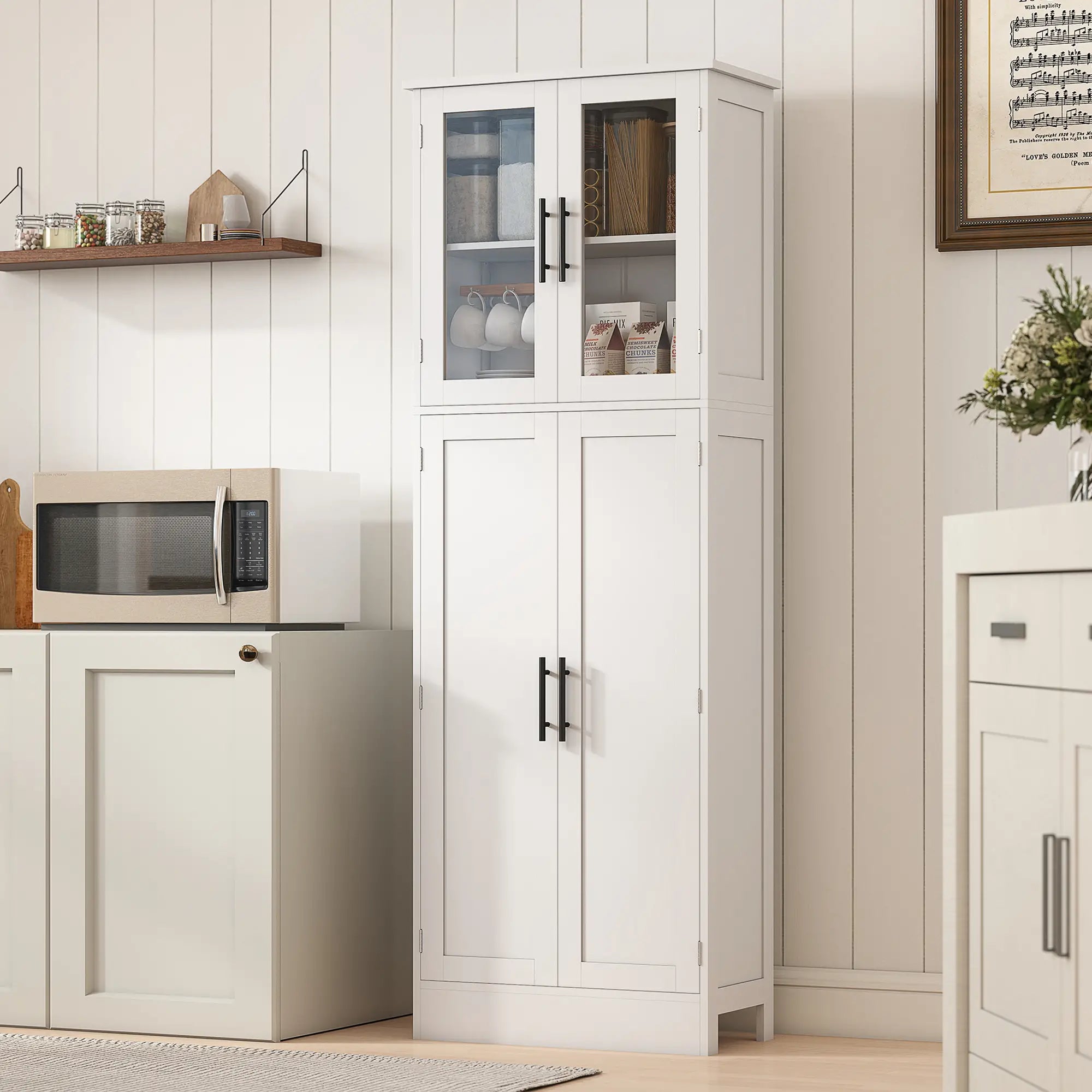 Tall Bathroom Cabinet, Glass Doors, Adjustable Shelves, White Freestanding Bathroom Cabinets at Gallery Canada