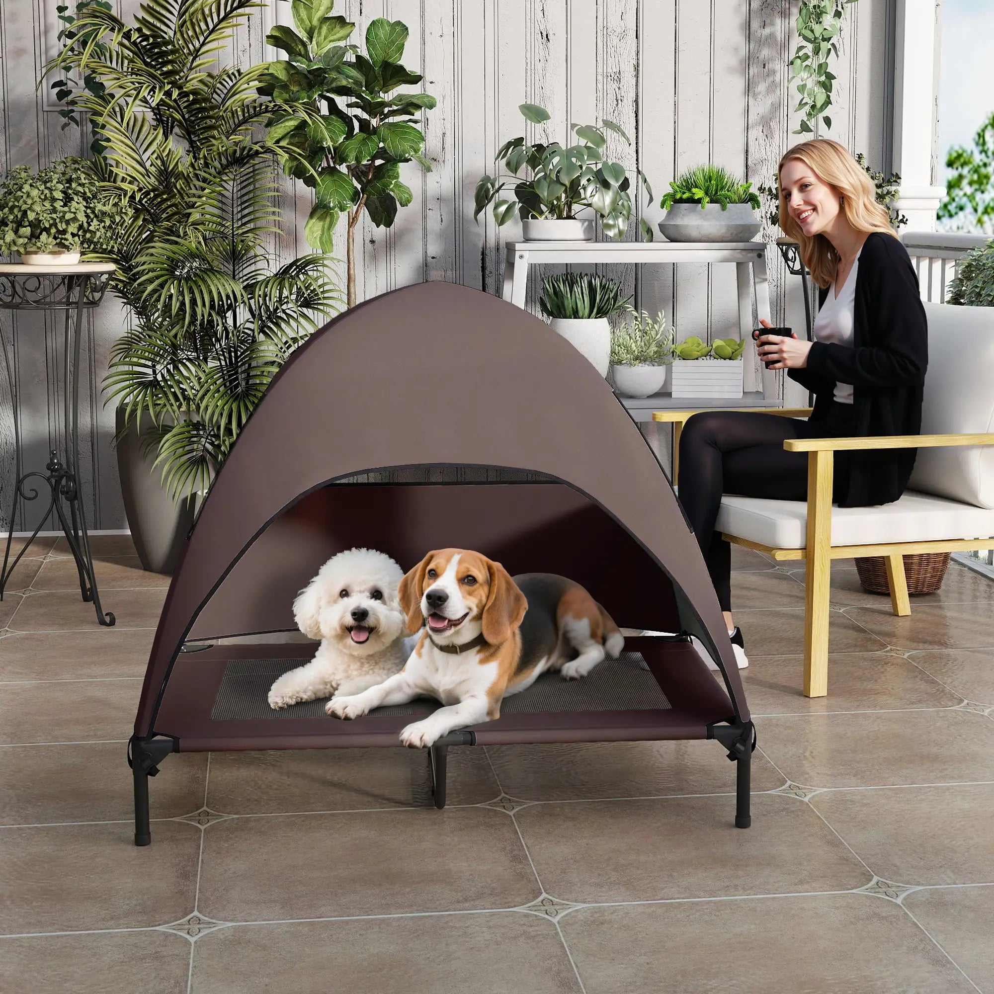 Elevated Dog Bed With Canopy, Washable Mesh Steel Frame, 41.7