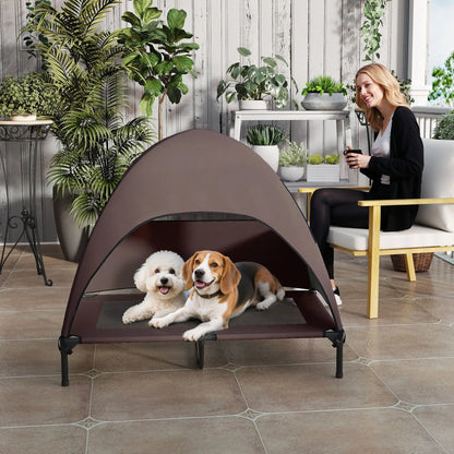 Elevated Dog Bed With Canopy, Washable Mesh Steel Frame, 41.7" x 29.9" x 39", Coffee Elevated Dog Beds at Gallery Canada
