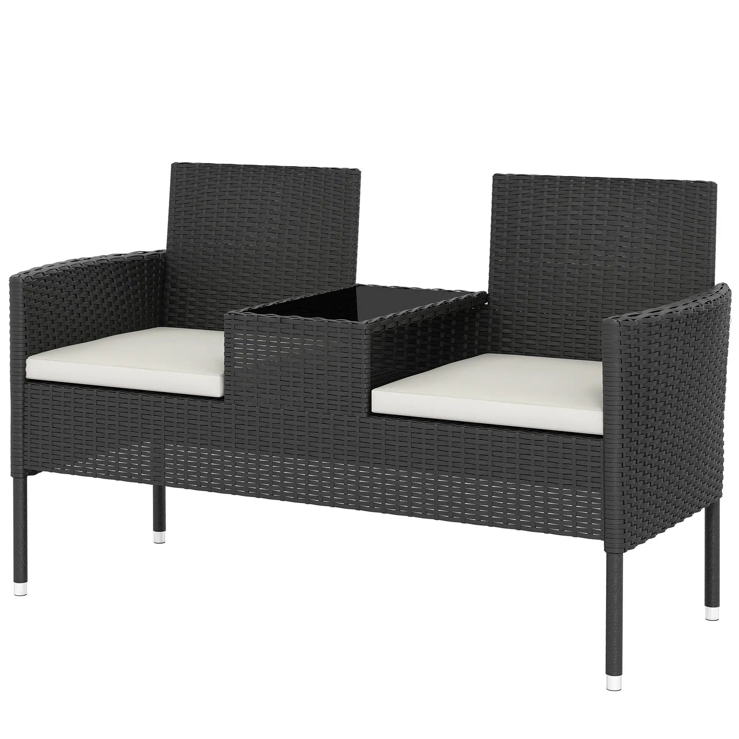 PE Rattan Loveseat with Cushion, Mid-Table, Cream White Patio Chairs Black, Cream White at Gallery Canada