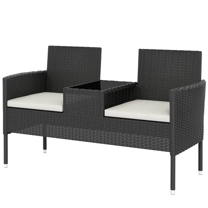 PE Rattan Loveseat with Cushion, Mid-Table, Cream White Patio Chairs Black, Cream White at Gallery Canada