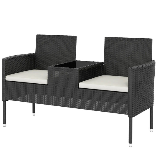 PE Rattan Loveseat with Cushion, Mid-Table, Cream White Patio Chairs Black, Cream White at Gallery Canada