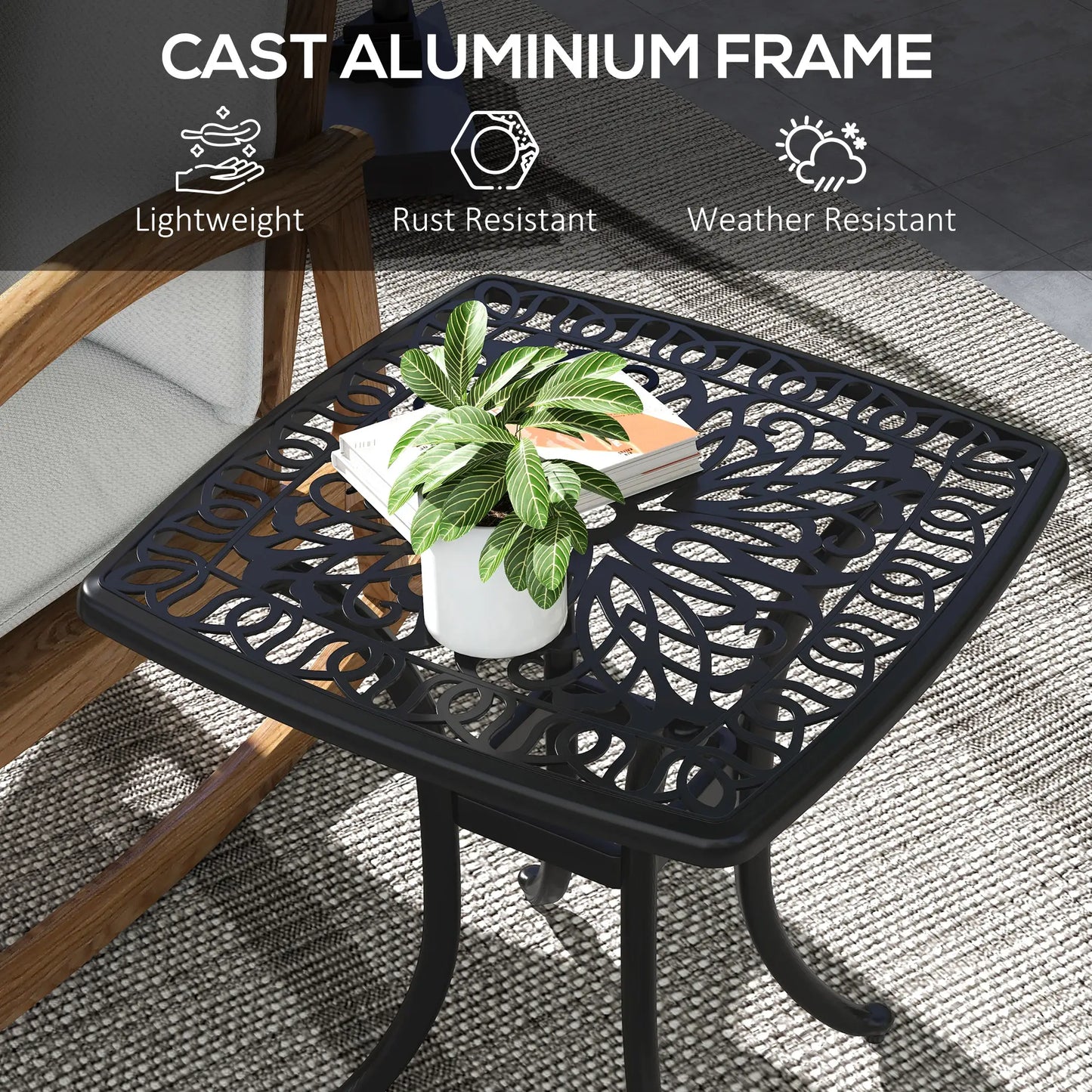 21" Square Outdoor End Table, Cast Aluminum Patio Side Table, Black Patio Side Tables at Gallery Canada