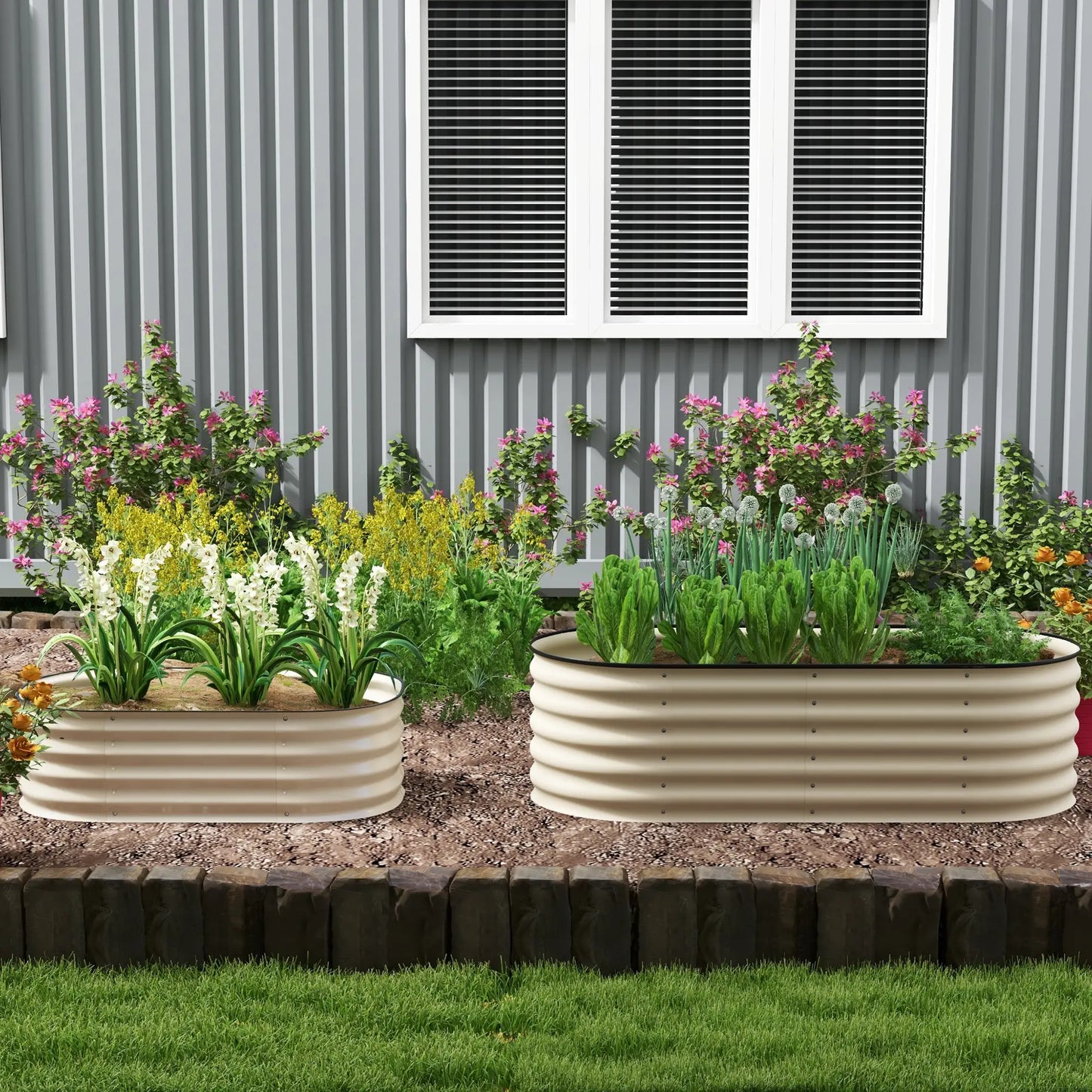 5 x 2 x 1.5 FT Galvanized Steel Raised Garden Bed, Cream White