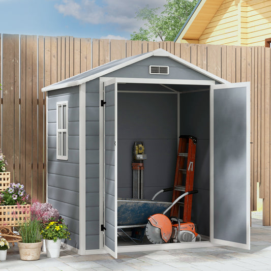 6x4.5FT Plastic Shed, Lockable Garden Tool Storage House with Double Doors and Vent, Grey - Gallery Canada