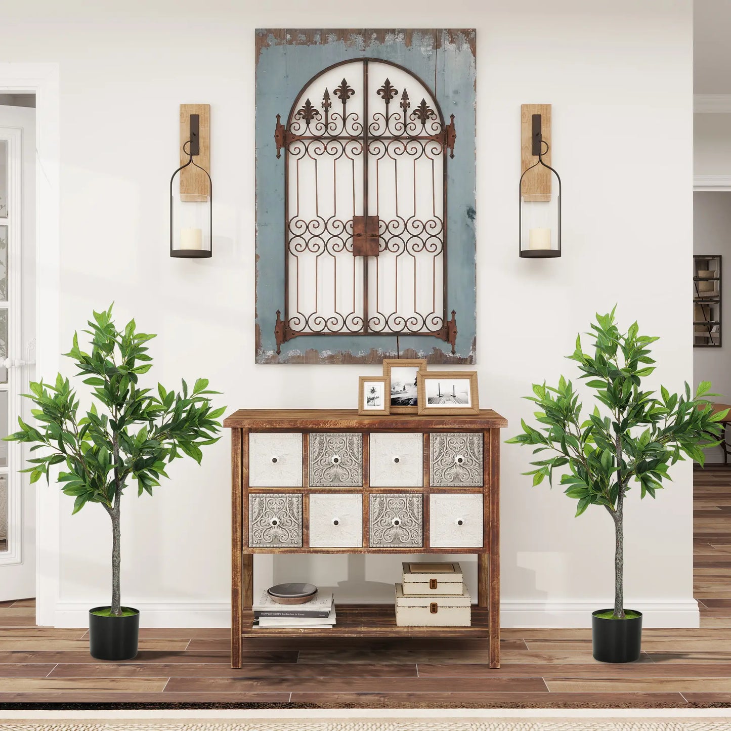 Fake Plants Set of 2, Lifelike Laurel Artificial Trees, 345 PEVA Leaves, Indoor Outdoor Decor, Green Artificial Trees at Gallery Canada