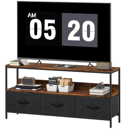 TV Stand with Charging Station, 3 Foldable Drawers, 55 Inch, Rustic Brown TV Stands Rustic Brown, Black at Gallery Canada